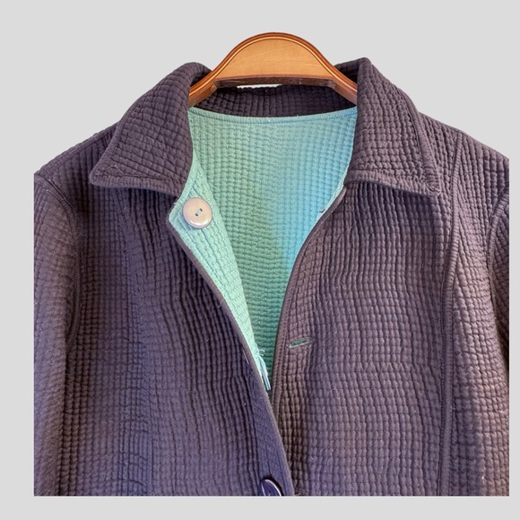 Women’s Jacket L Quilted Reversible Navy Blue Turquoise - Picture 6 of 14